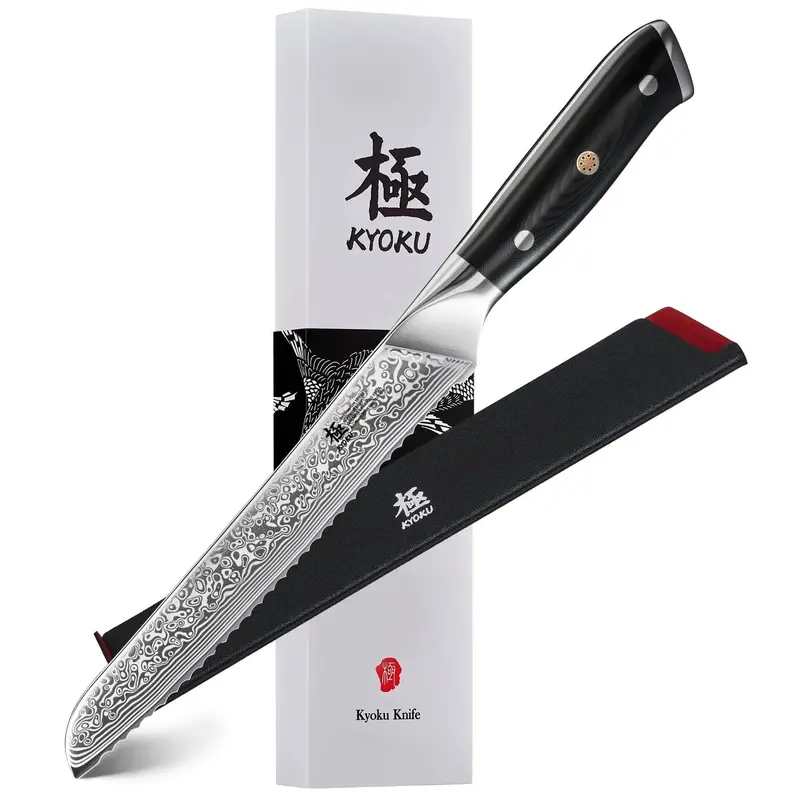8-Inch Bread Knife – Full-Tang Vg10 Damascus Blade | Shogun Collection 1