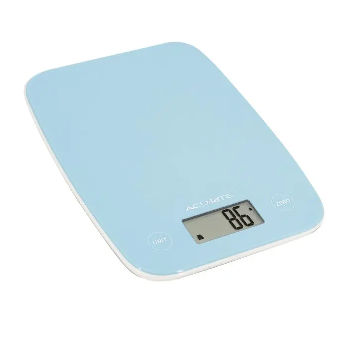 Acurite Compact Digital Kitchen Scale – 1G Increments, 5Kg Max, Powder Blue/White/Black 3