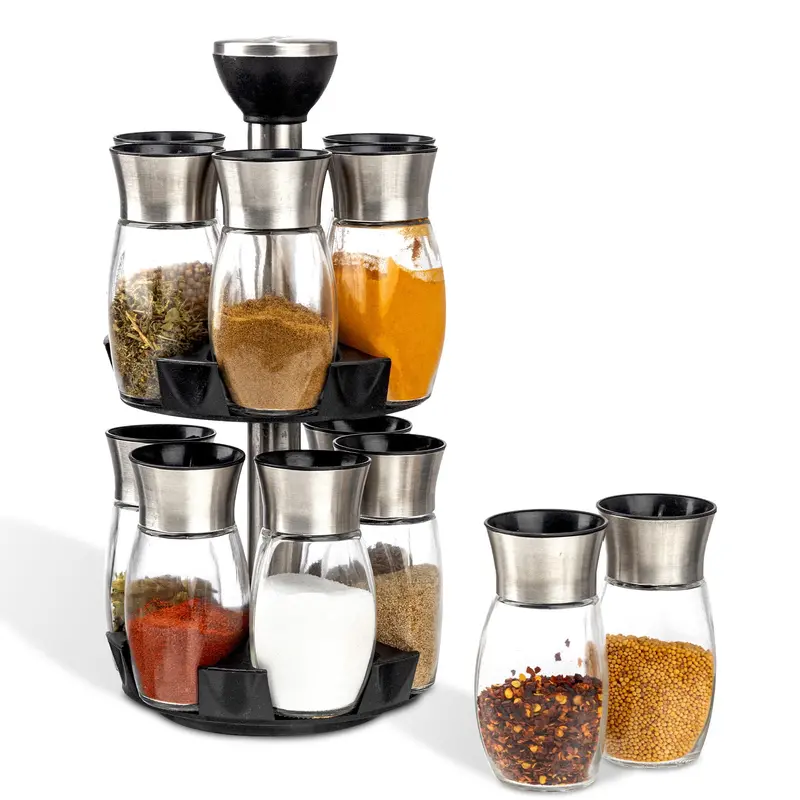 Agaro Elegant 12-Piece Rotating Spice Organizer – Glass Jars With Spinning Tower Rack & Label-Friendly Design 1