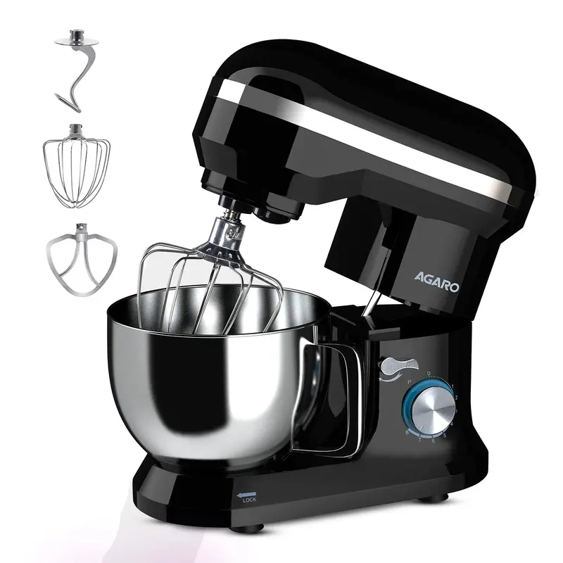 Agaro Royal 1000W Stand Mixer – 5L Stainless Steel Bowl, 8 Speeds, 3 Attachments + Splash Guard, 2-Year Coverage 1