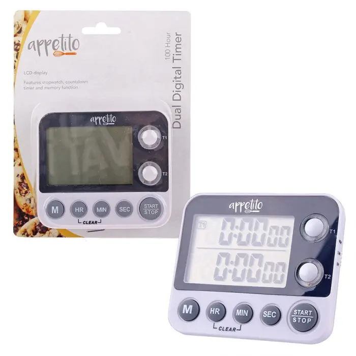 Appetito Dual Digital Kitchen Timer – 100-Hour Countdown Capability 1