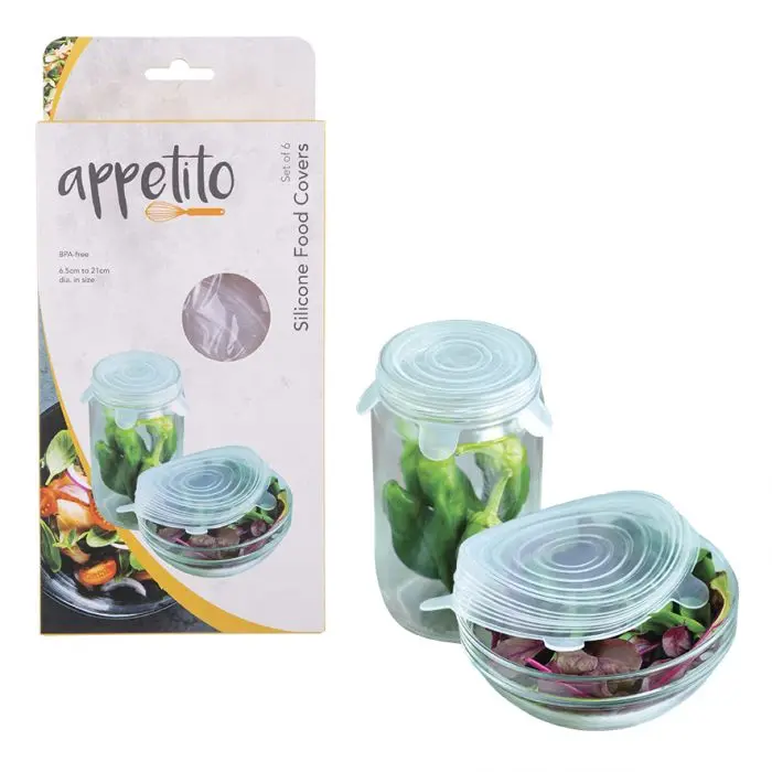 Appetito Reusable Silicone Food Covers – 6-Piece Storage Set 1