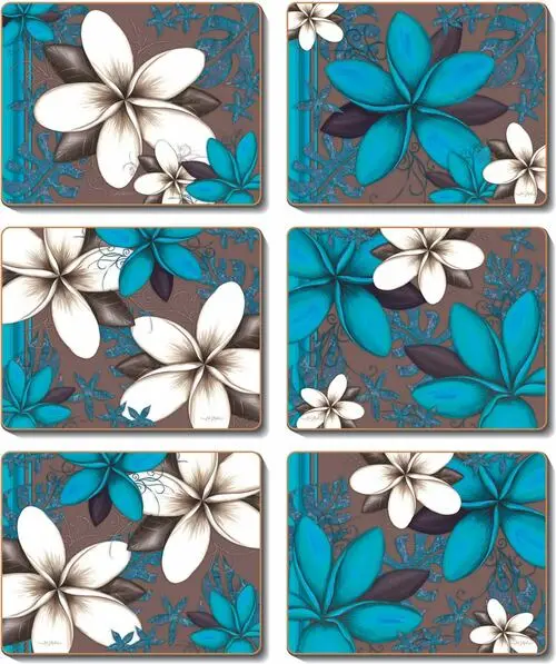 Aqua Frangipani Coasters – Ocean-Inspired Ceramic Set 1
