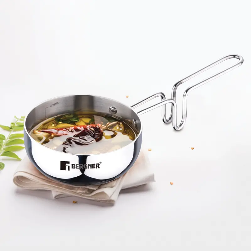 Bergner Argent Triply 12 Cm Tadka Pan – 0.5L Capacity | Cool-Touch Handle | Stovetop Versatile 1