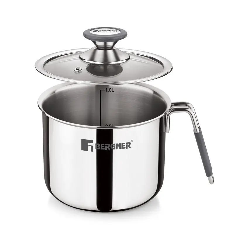 Bergner Argent Triply Milk Boiler – Stainless Steel With Tempered Glass Lid & Ergonomic Handle 1