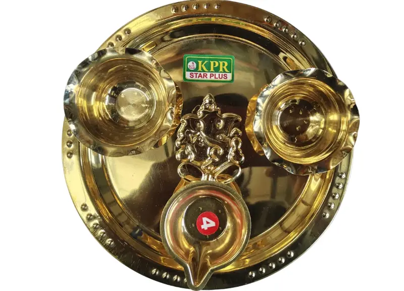 Brass Kumkum & Sandalwood Set – Decorative Cup With Serving Plate 1