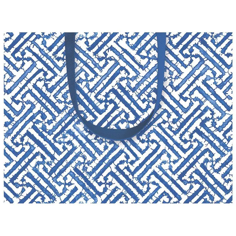 Caspari Fretwork Blue Gift Bags – Set Of Elegant Kraft Paper Bags 1