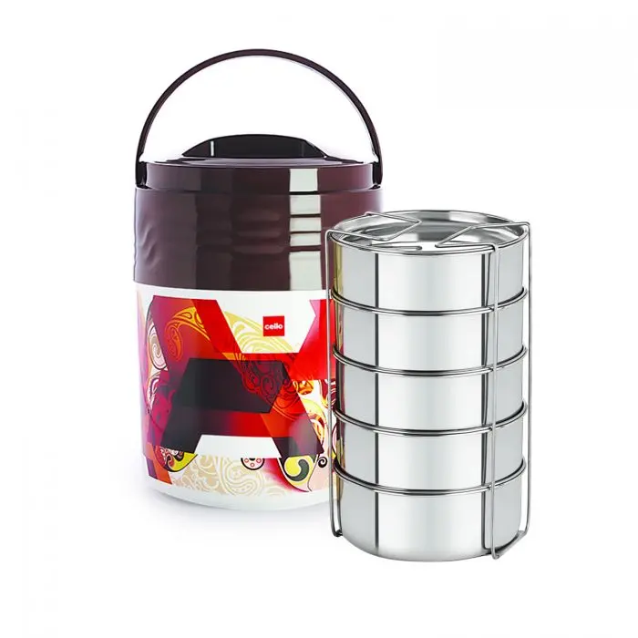 Cello Meal Star Jumbo Lunch Box – 5-Piece Isi-Certified Stainless Steel Set, 1300Ml Capacity Each, Type 2 Heat Retention 1