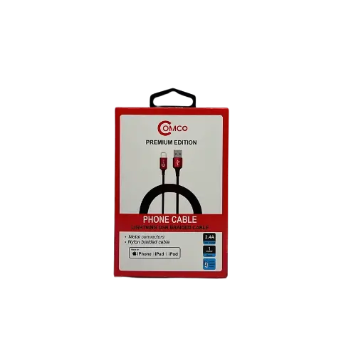 Comco Braided Lightning Cable – High-Speed Usb-C To Lightning Charger (Red), 1M, 2.4A 1