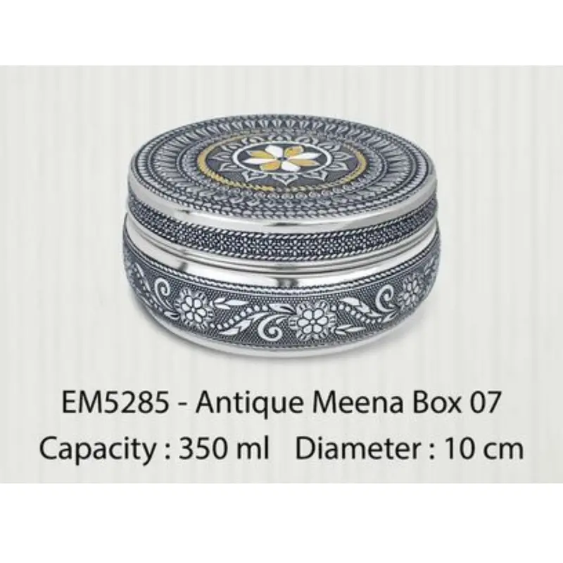 Embassy Meena-Inspired Stainless Steel Decorative Storage Box | Antique-Style Compact Container 1