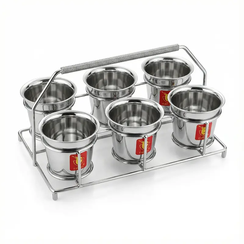 Fawn Stainless Steel Coffee Glass Set – 6-Piece With Display Stand 1