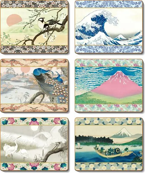 Japanese Landscapes Coasters – Serene Nature-Themed Ceramic Set 1