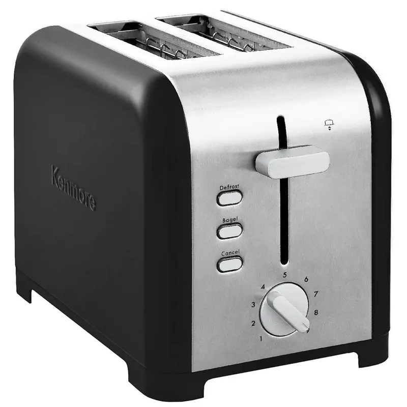 Kenmore 2-Slice Toaster – Black & Silver Stainless Steel Model With Wide Slots, Bagel/Defrost Settings, 9-Browning Control, And Easy-Clean Crumb Tray 1