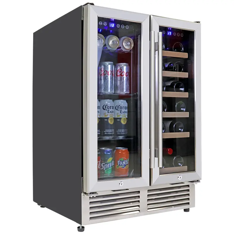 Koolatron 24-Inch Built-In Dual-Zone Wine & Beverage Cooler – Front-Venting French Door Unit With Lock, Digital Controls, Stainless Frame, And 56-Can/18-Bottle Capacity 1