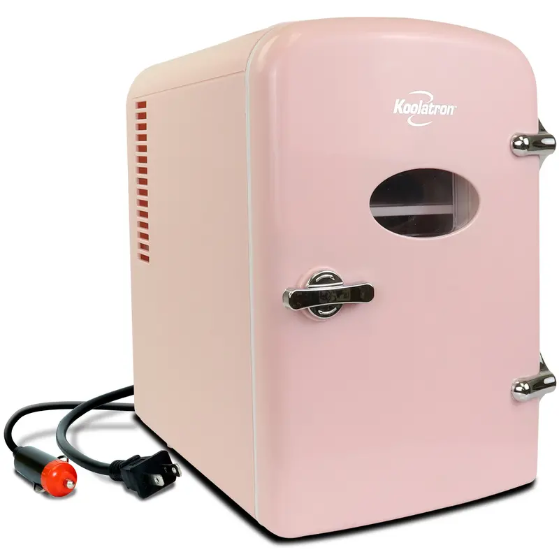 Koolatron 4L Retro-Style Mini Fridge – Pink Portable Cooler With Dual Power Input, 6-Can Capacity, Ideal For Beauty Products, Snacks, And Desktop Use 1