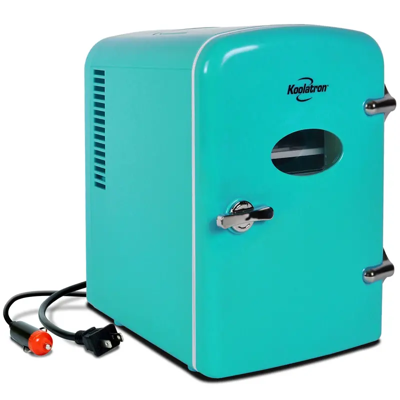 Koolatron Retro 4L Portable Mini Fridge – Aqua-Colored Dual-Power Cooler For Beverages, Skincare & On-The-Go Convenience 1