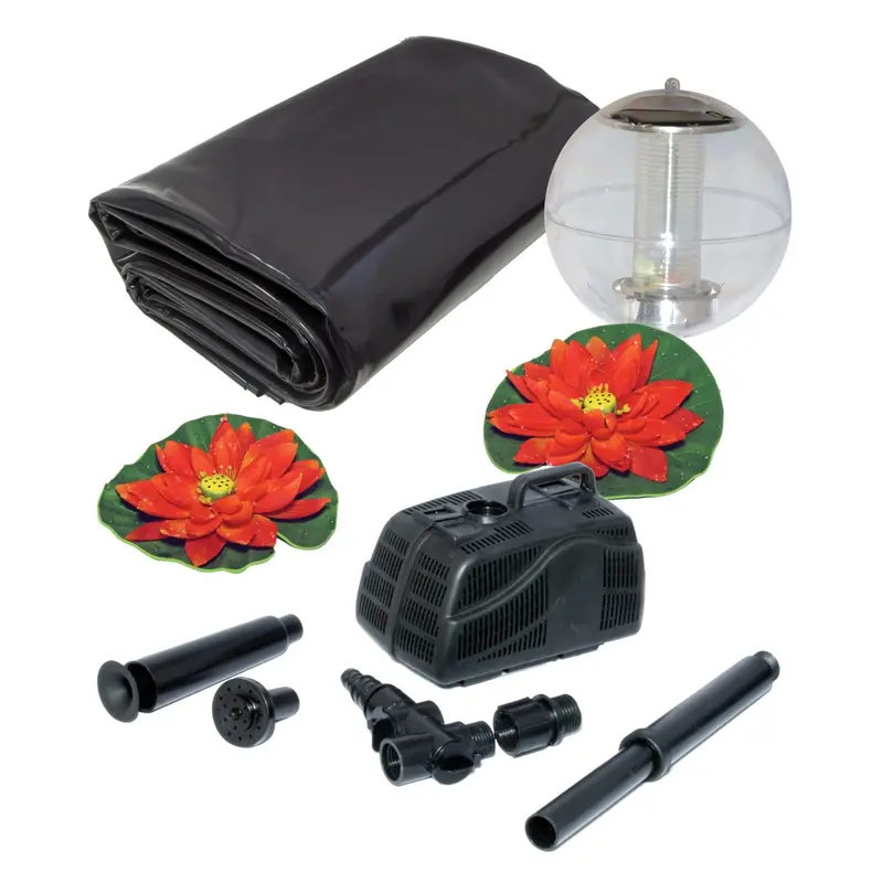 Koolscapes 400-Gallon Premium Pond Kit – 340 Gph Pump, Fountain Nozzles, Solar Light & Fish-Safe Liner 1