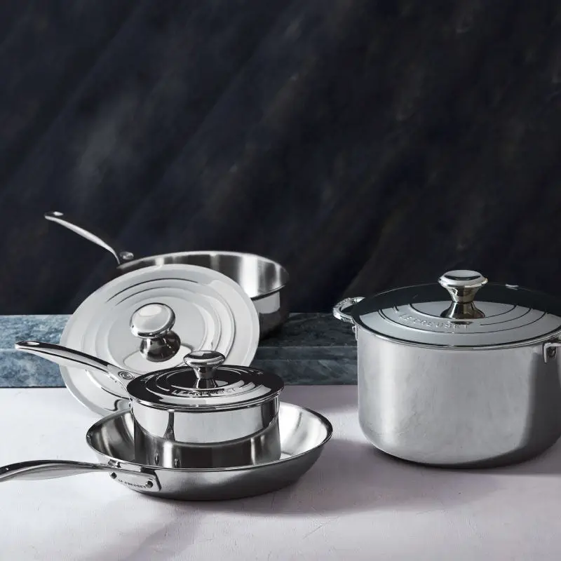 Le Creuset Tri-Ply Stainless Steel Cookware Set – 7-Piece Professional Grade 1