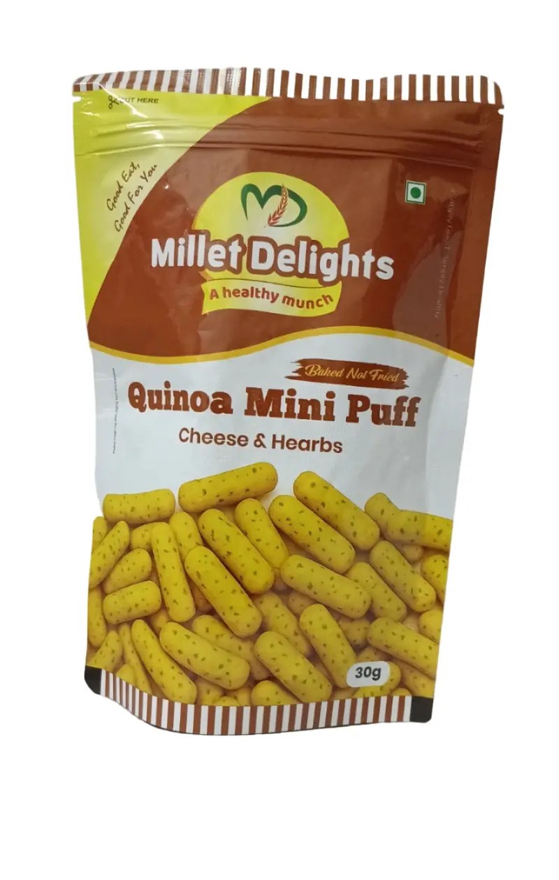 Millet Delights Quinoa Cheese & Herb Puffs – 30G 1