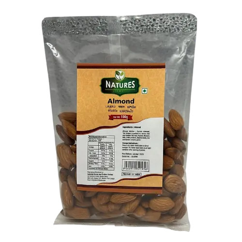 Natures Almonds (Badam) – 100G Skin-On Whole Nuts 1