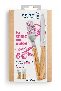 Opinel "La Table Au Soleil" 4-Piece Knife And Fork Set, Olive Wood Handles 1
