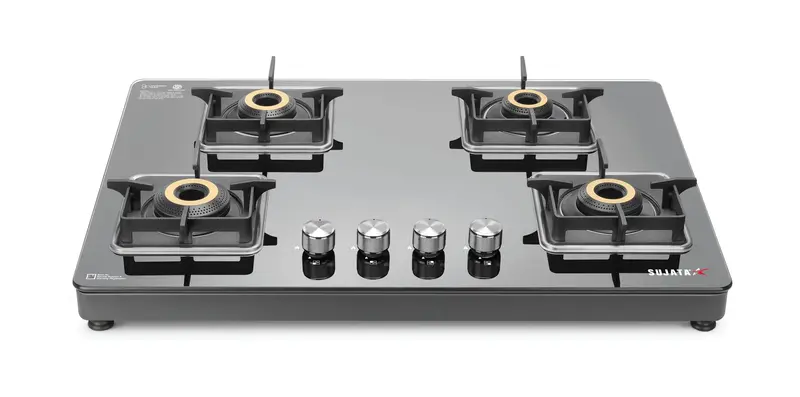 Sujata Premium 4-Burner Glass-Top Gas Stove – Isi Certified, Sabaf Burners, 9-Year Warranty 1