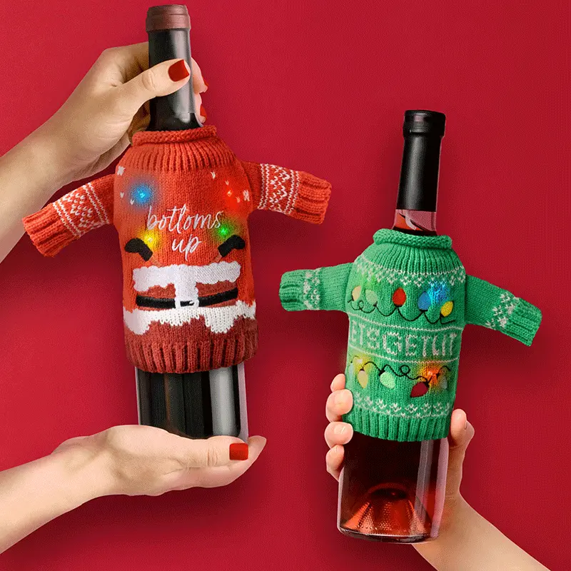 Uncle Bob’S Light-Up Bottle Sweater – Animated Wine Bottle Cover 1